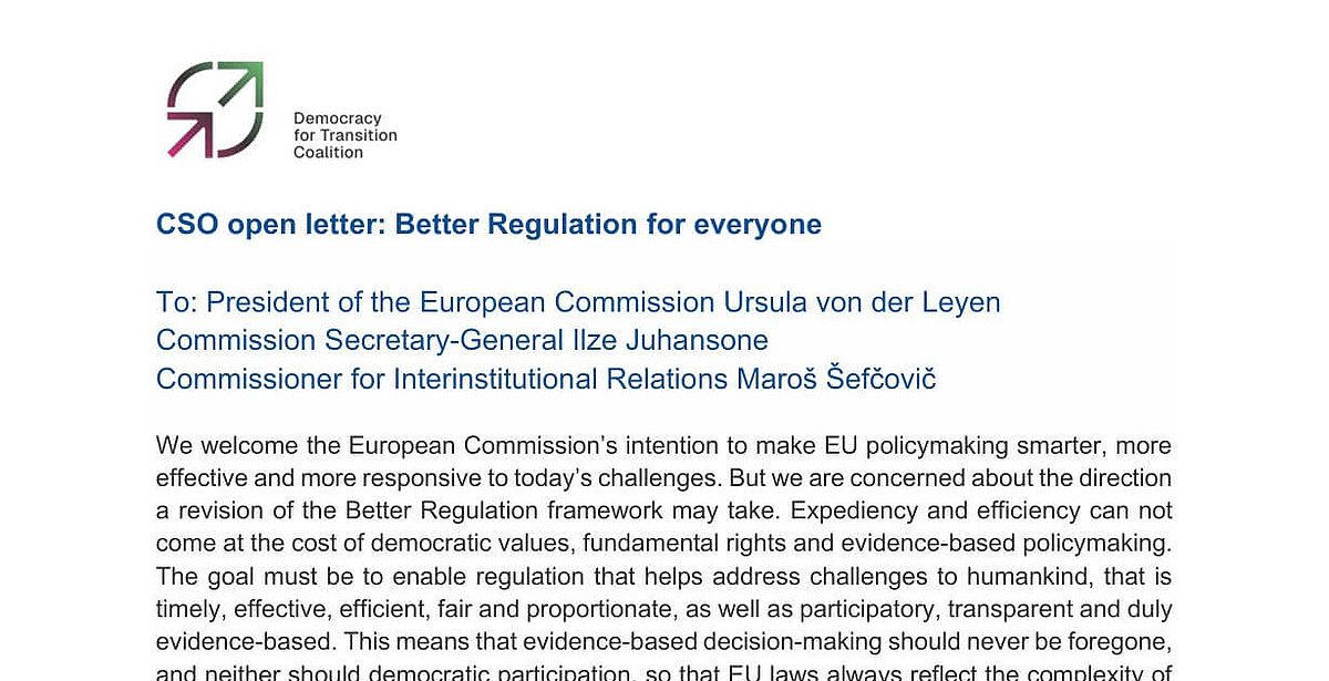 Offener Brief der Zivilgesellschaft: Better Regulation for everyone ...